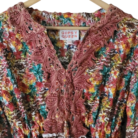 Gypsy Queen Crochet Flared Sleeve Open Knit Long Sleeve Rust - Picture 9 of 15